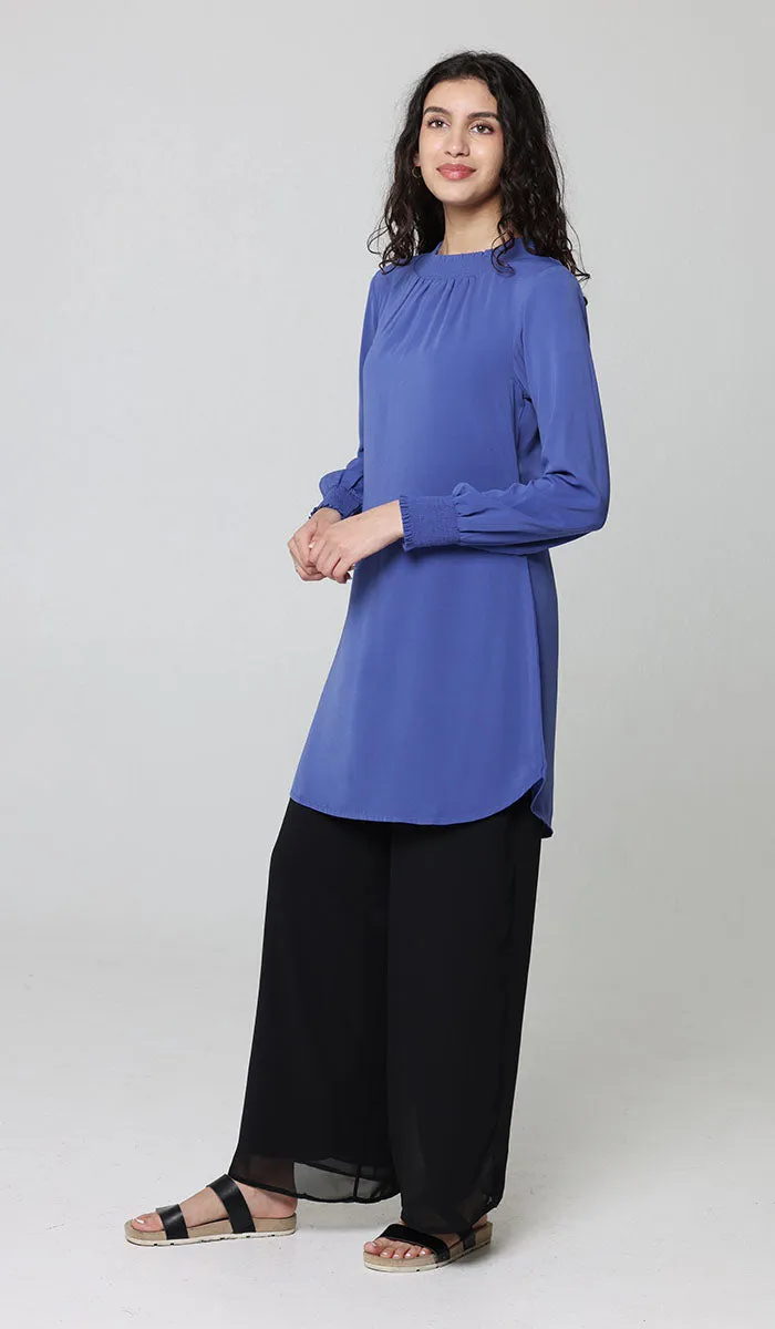 Mishal Essential Long Smocked Modest Tunic - Azure