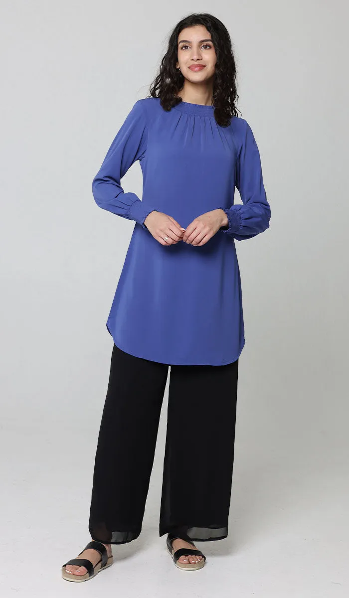 Mishal Essential Long Smocked Modest Tunic - Azure