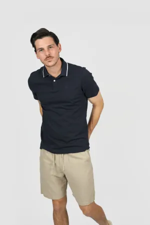 Navy Button Pique Polo