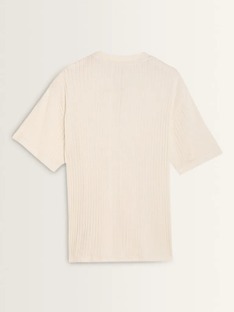 Nuon White Striped Relaxed-Fit Cotton T-Shirt