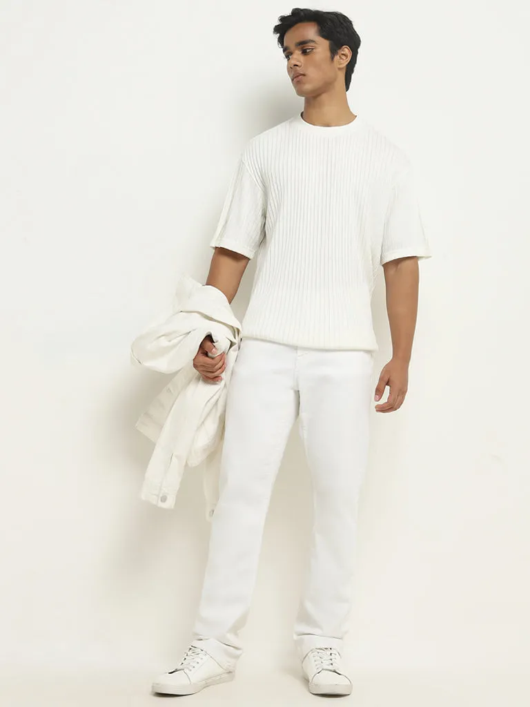 Nuon White Striped Relaxed-Fit Cotton T-Shirt