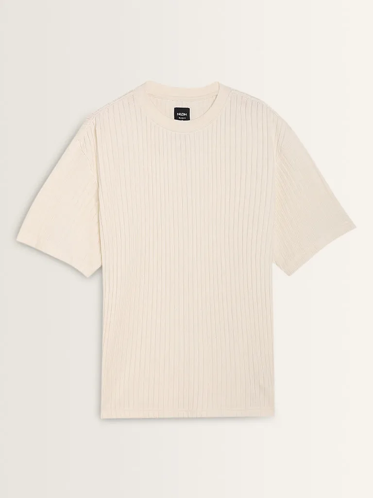 Nuon White Striped Relaxed-Fit Cotton T-Shirt