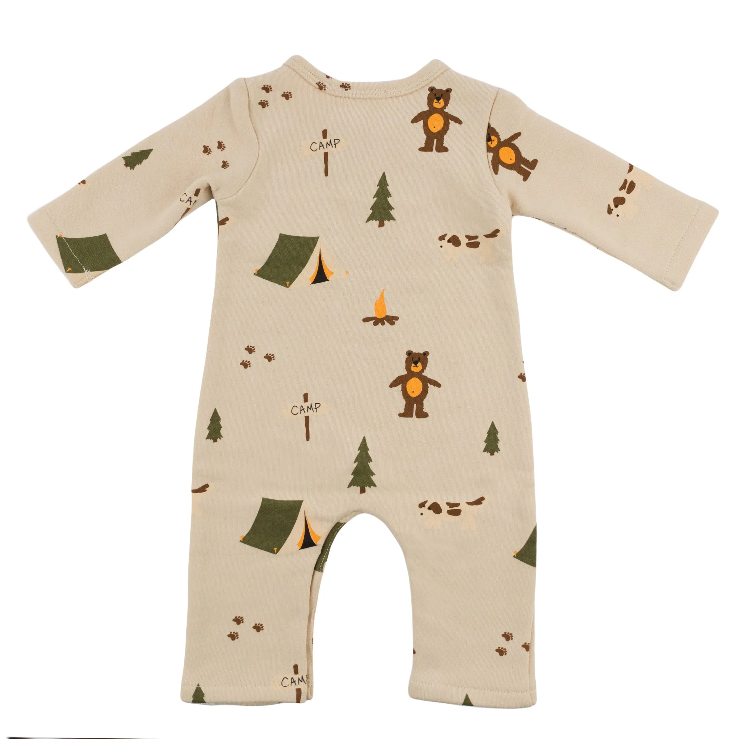 oh baby! One Button Romper French Terry - Camping Print - Biscotti