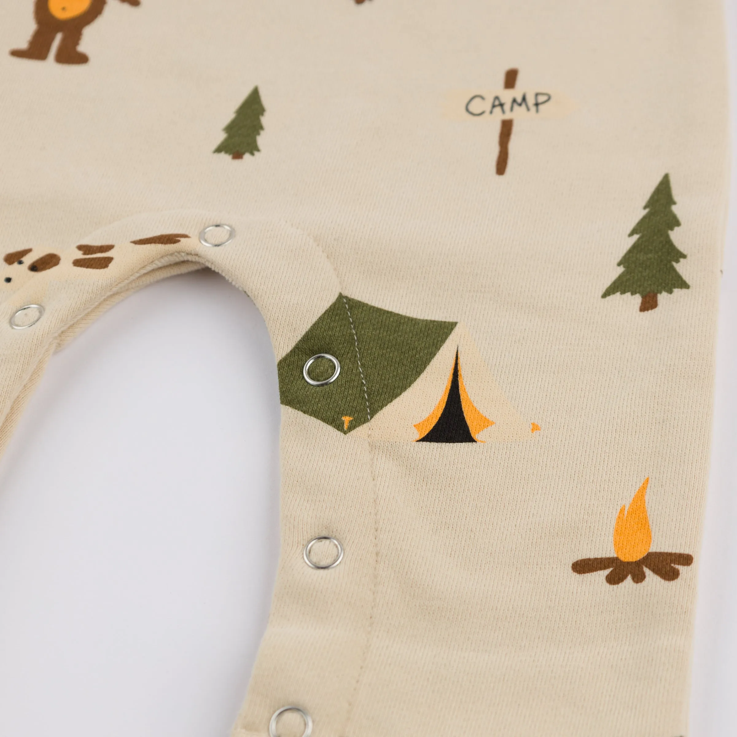 oh baby! One Button Romper French Terry - Camping Print - Biscotti