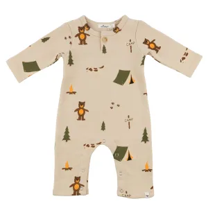 oh baby! One Button Romper French Terry - Camping Print - Biscotti