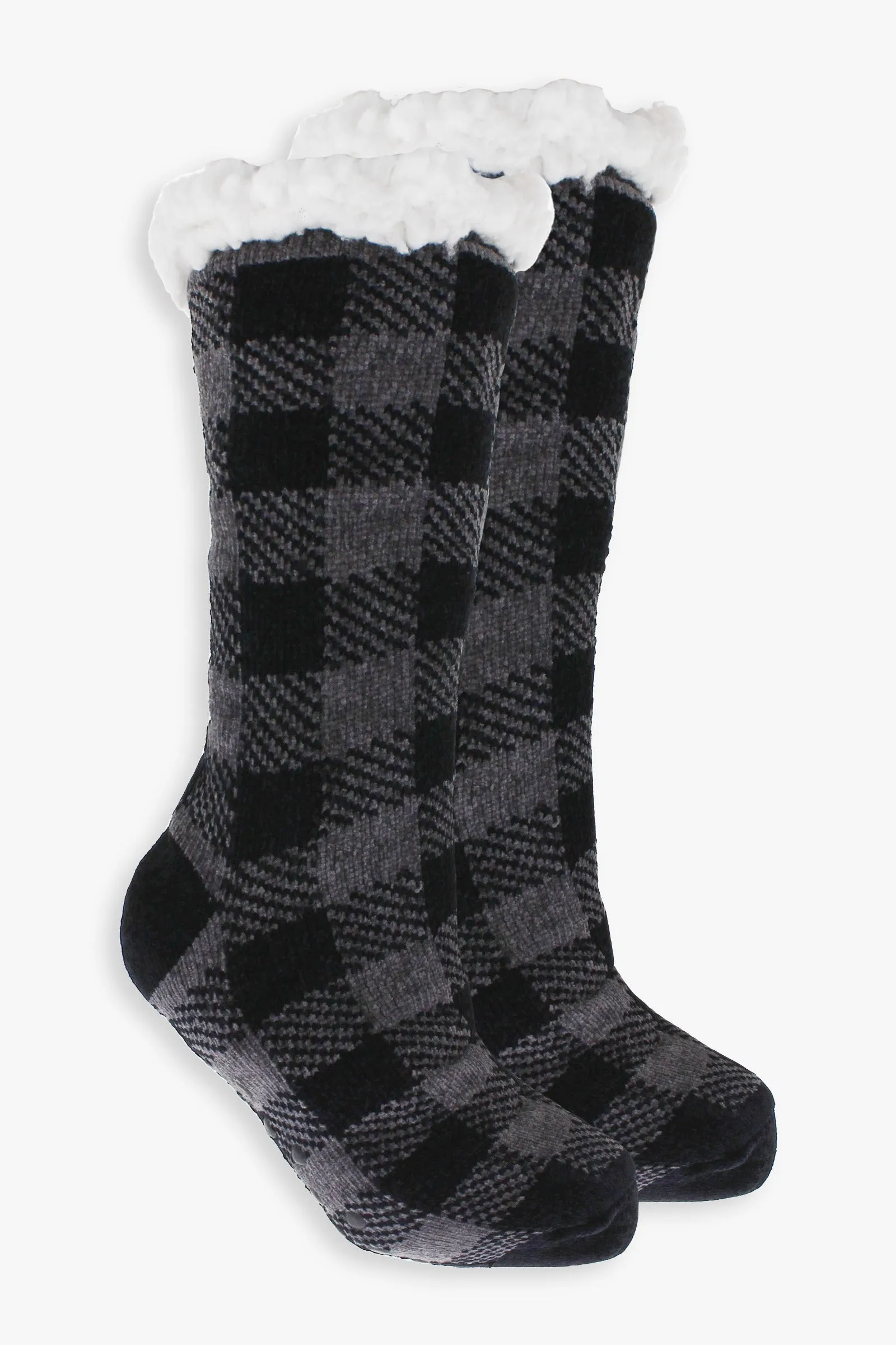 Plaid Ladies Faux Shearling Lined Sock