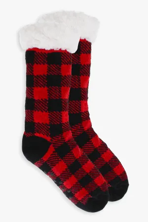 Plaid Ladies Faux Shearling Lined Sock