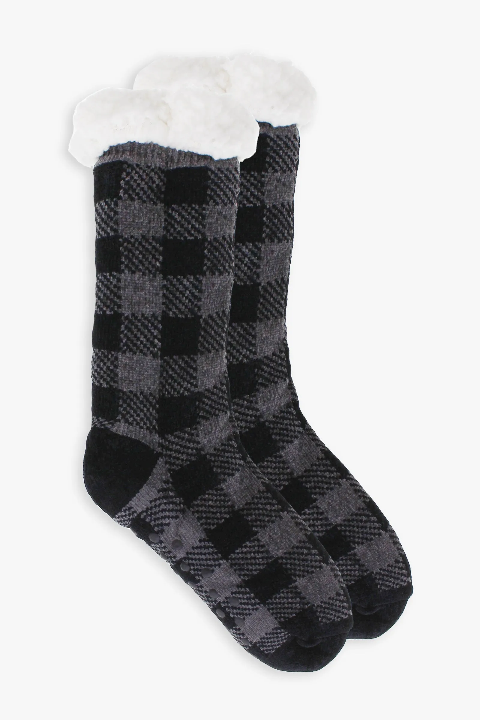 Plaid Ladies Faux Shearling Lined Sock