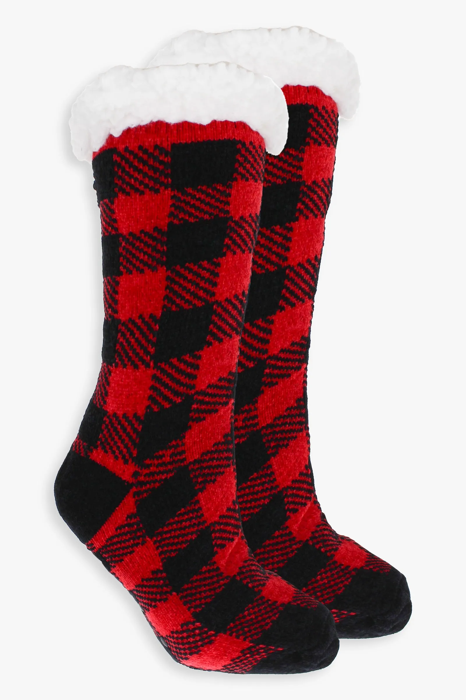 Plaid Ladies Faux Shearling Lined Sock