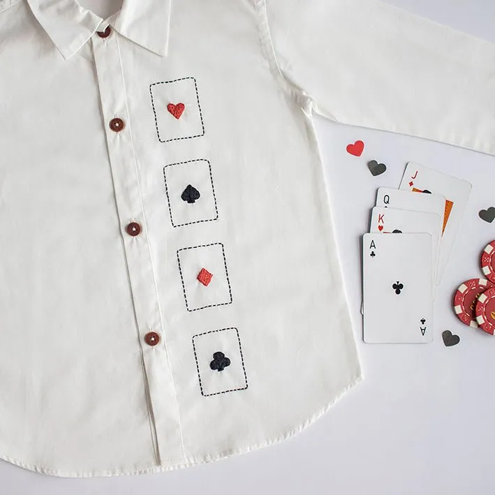 Playing Cards Embroidered 100% Organic Cotton - White