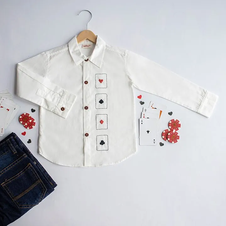 Playing Cards Embroidered 100% Organic Cotton - White