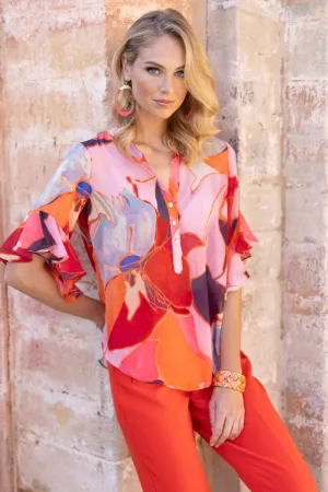 Printed Draped Sleeve Blouse