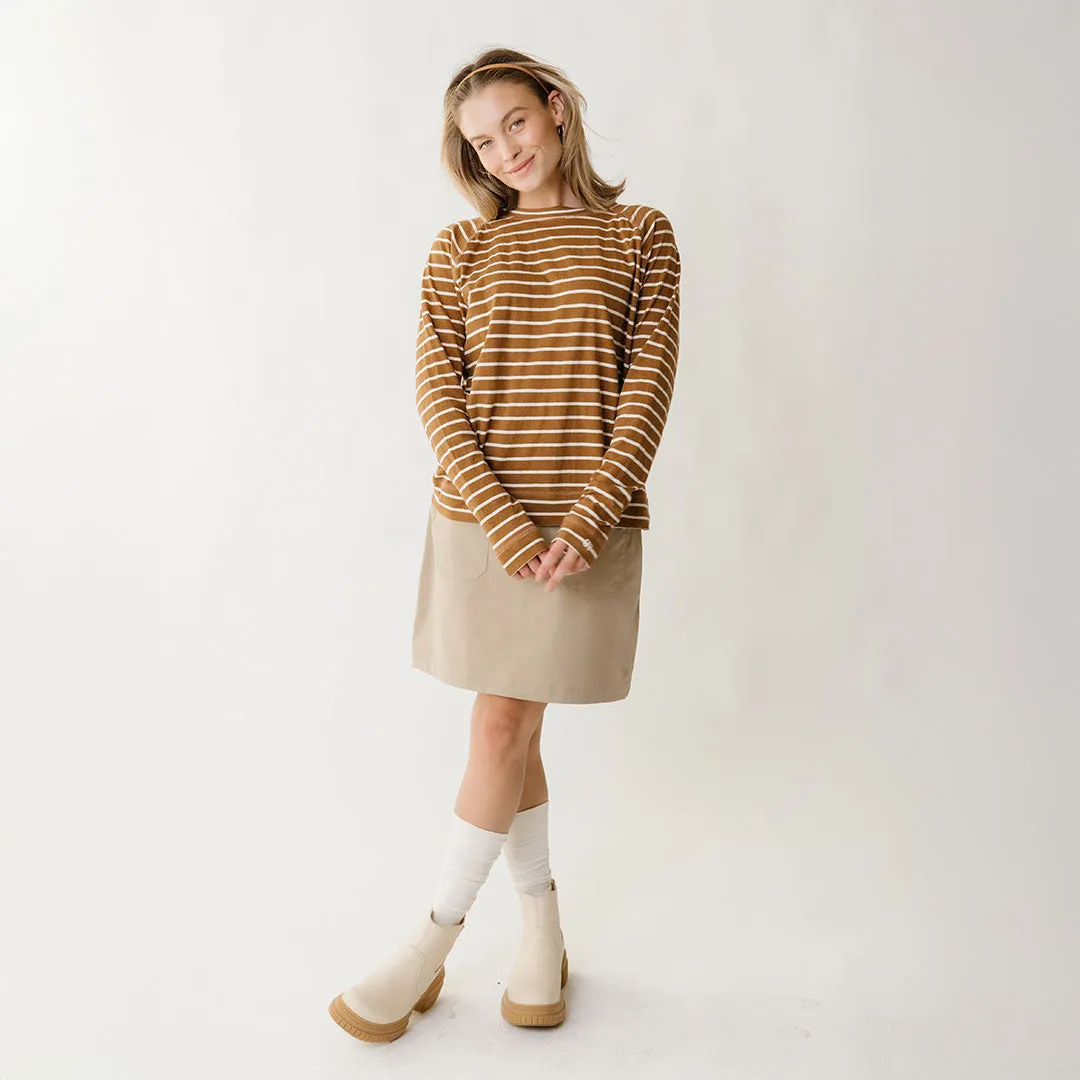 Riley Long Sleeve Stripe Tee, Brown/Ivory