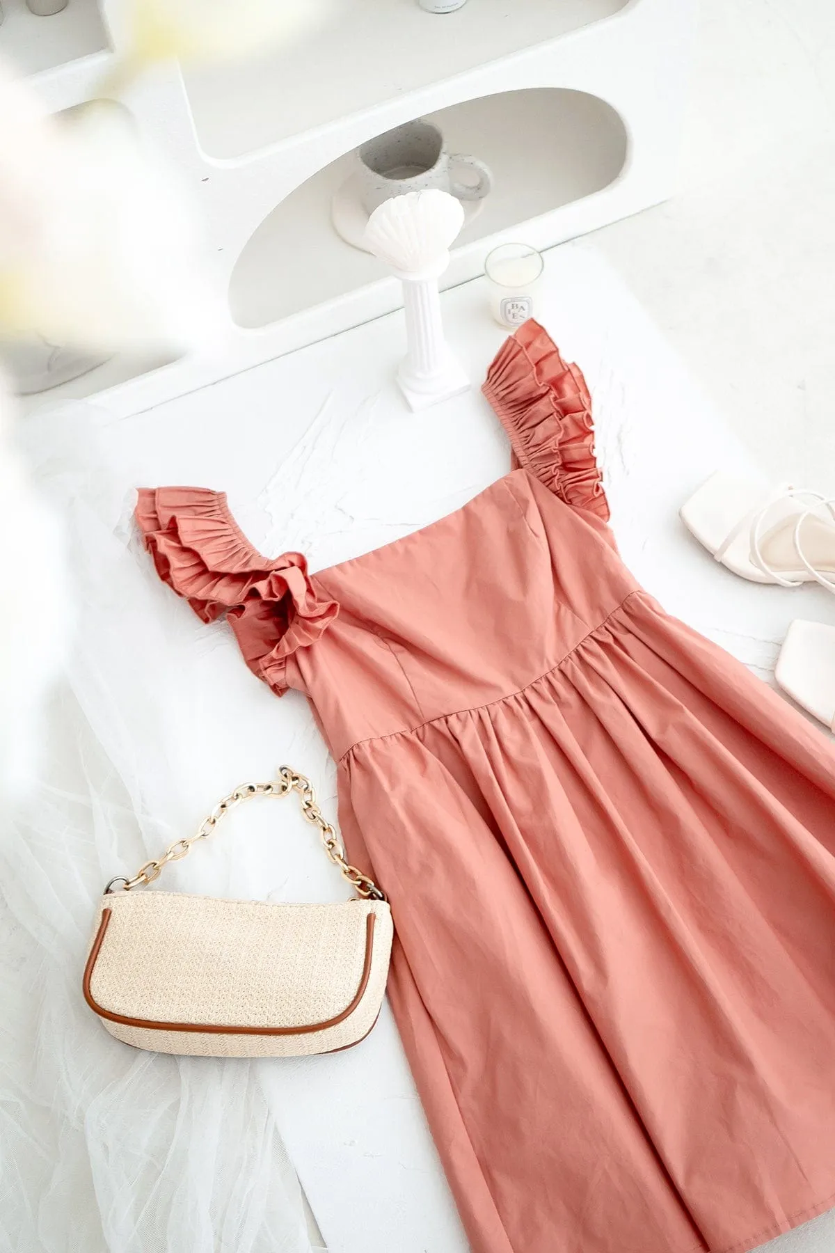 SAMMI ROMPER DRESS IN PEACH TEA