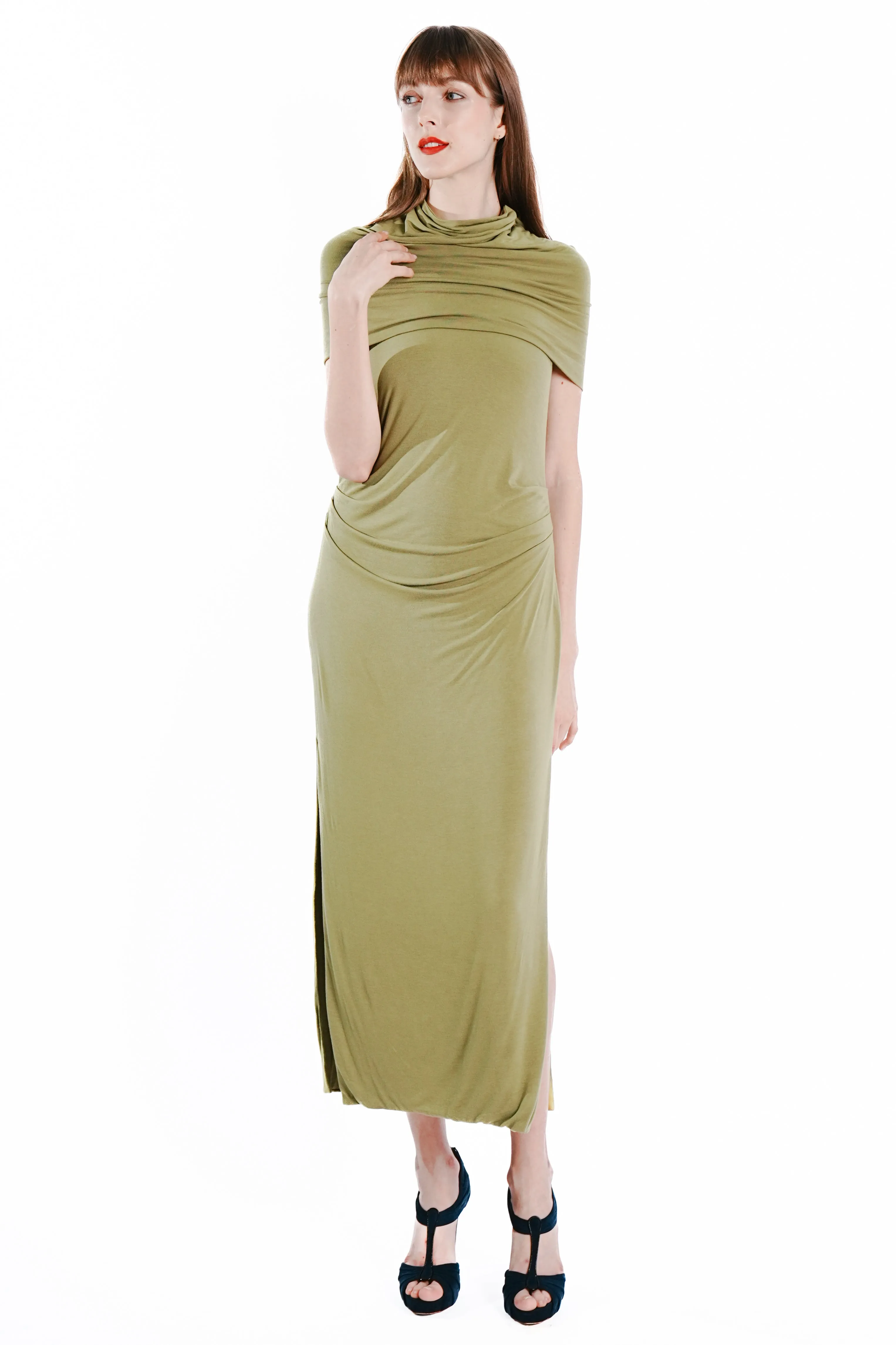 Seiya Detachable Neck Wrap Sleeveless Maxi Jersey Dress