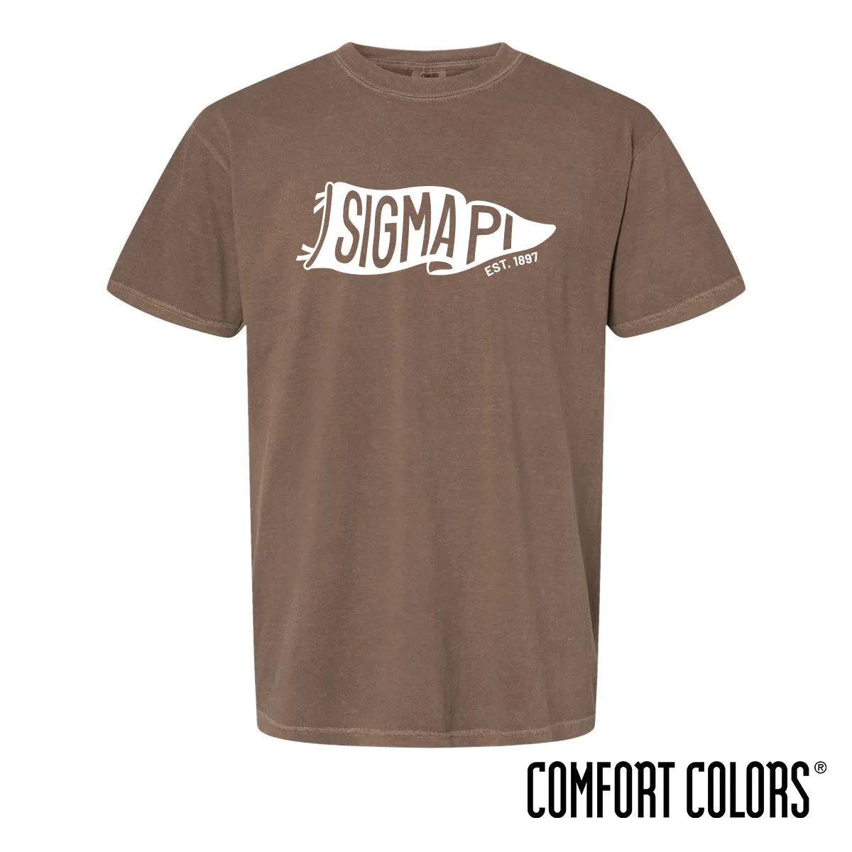 Sigma Pi Comfort Colors Brown Pennant Short Sleeve Tee