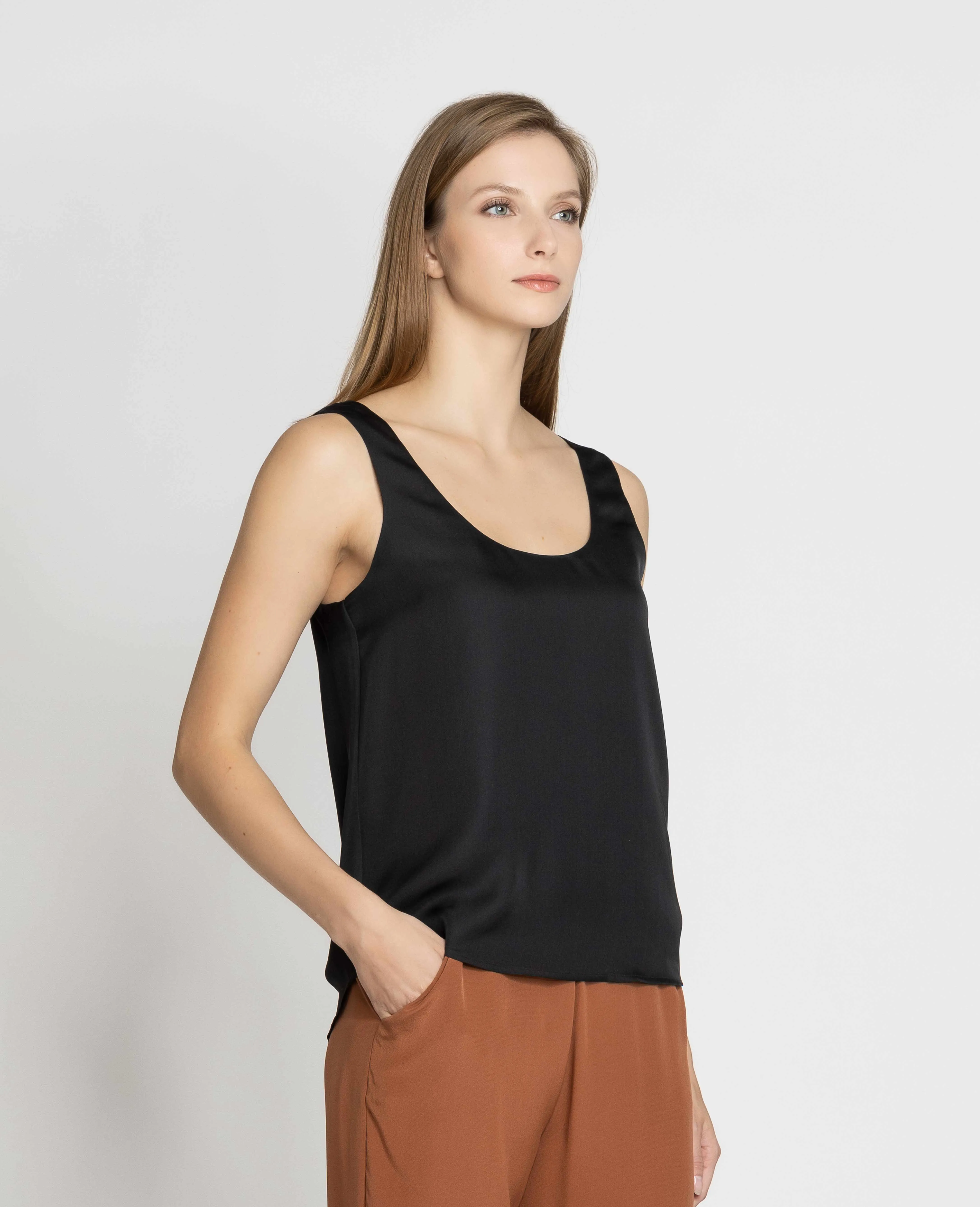 Silk Double Scoop Neck Tank