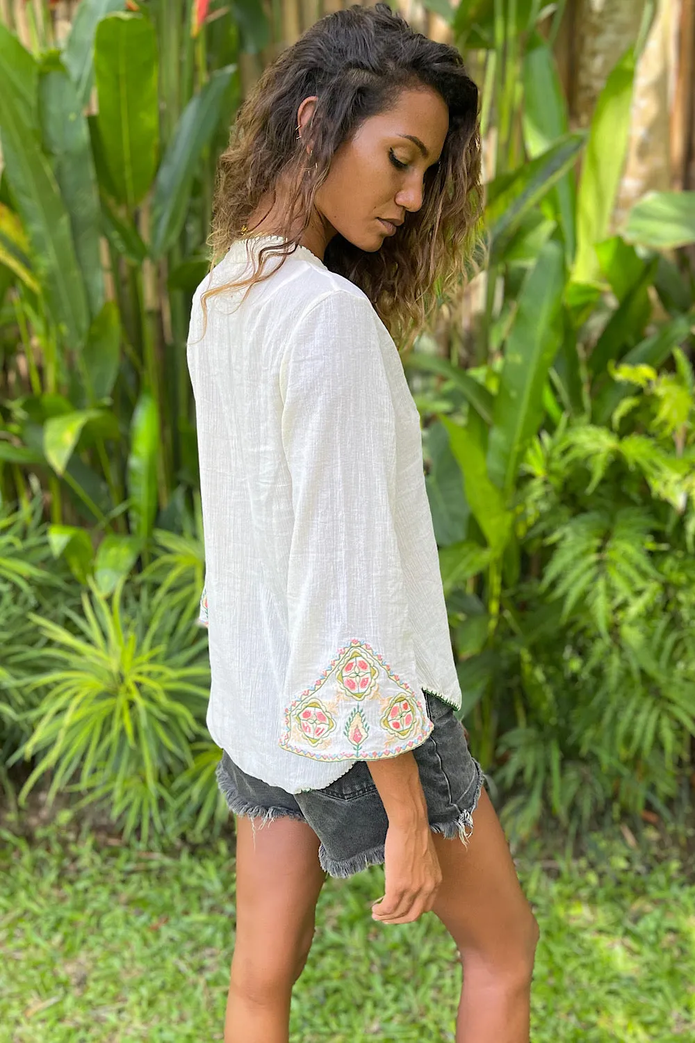 Simple Twist Of Fate Embroidered Gauze Tunic Blouse