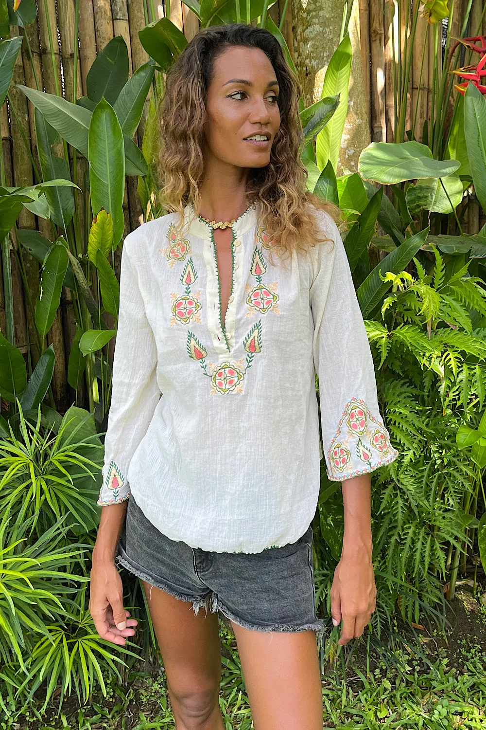 Simple Twist Of Fate Embroidered Gauze Tunic Blouse