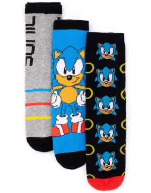 Sonic the Hedgehog Sonic Mens Black Calf Socks Set of 3