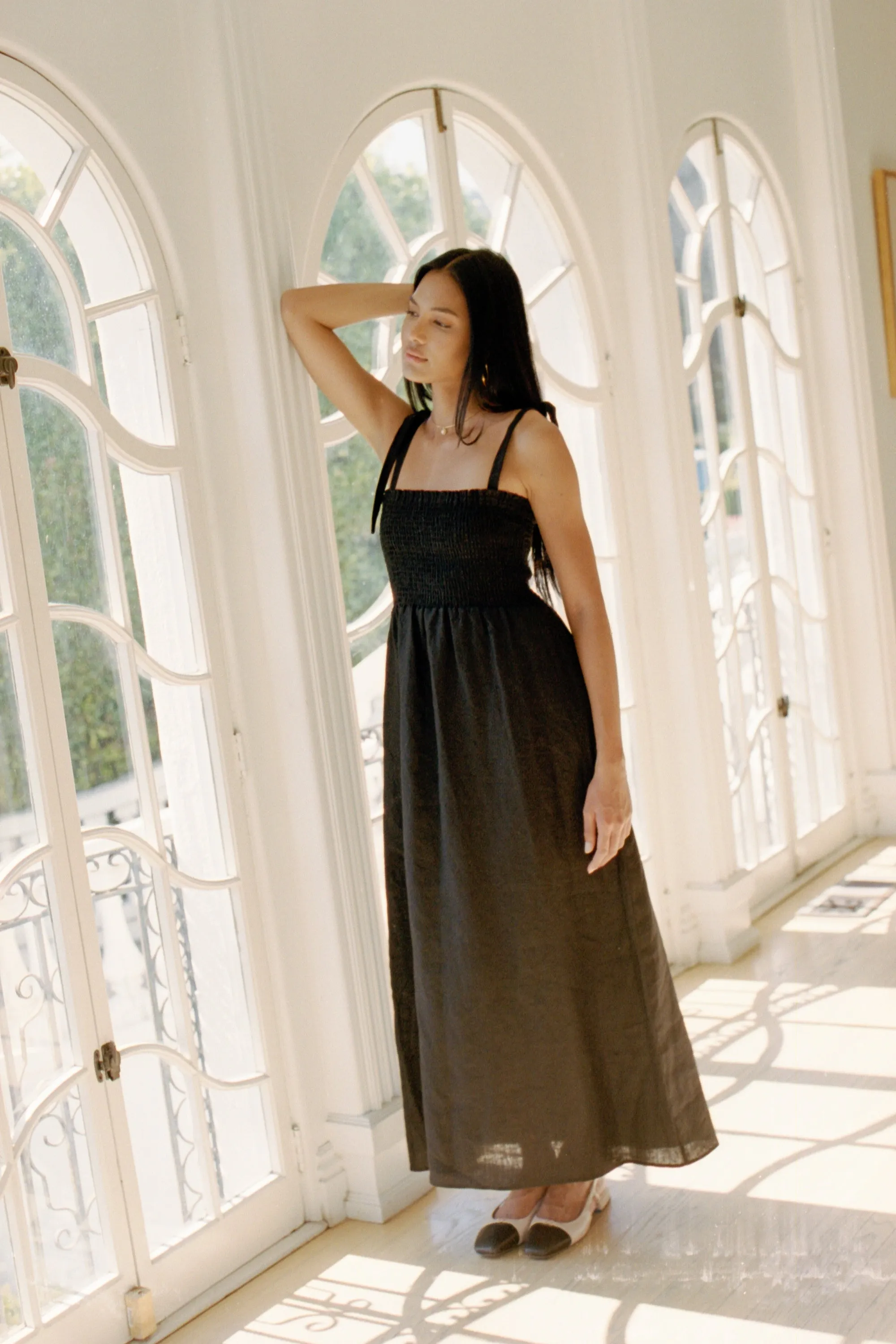 Sophie Dress in Black Linen