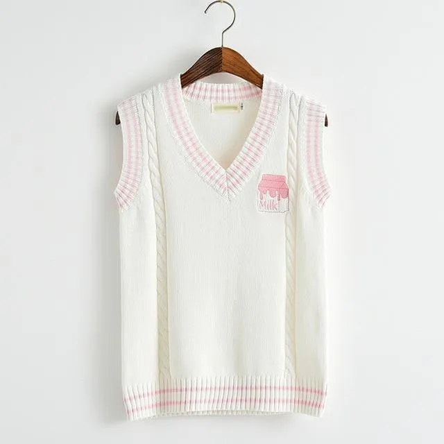 Strawberry Milk Embroidered Vest