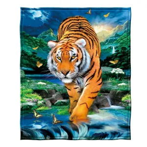 Super Soft Full/Queen Size Fleece Blanket, 75" x 90" (Moonlight Tiger