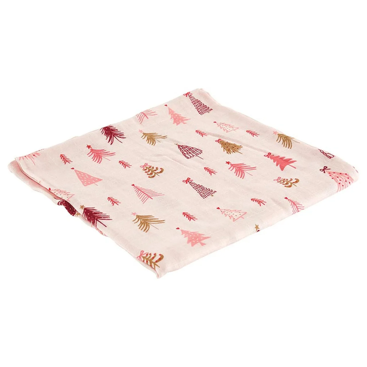 Swaddle with Plush Rattle - Pink Tree