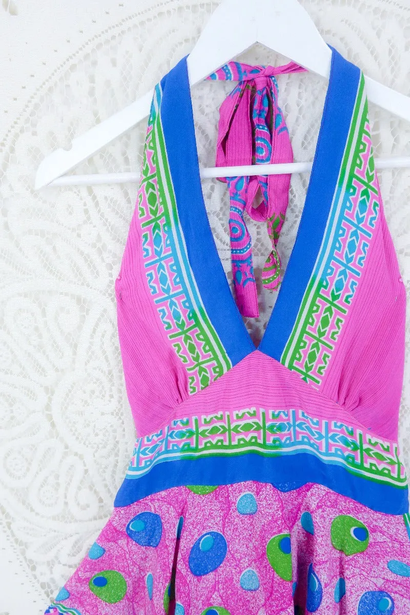 Sydney Halter Top - Flamingo Pink Pop Art Print - Vintage Sari