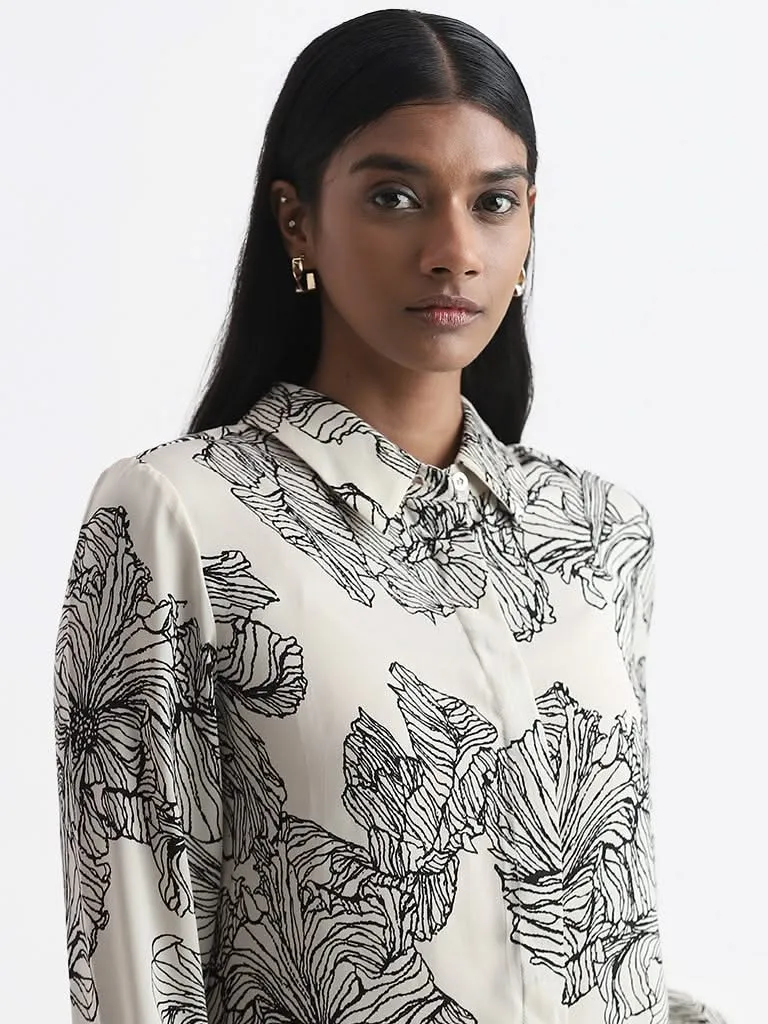 Wardrobe Floral Printed Cream Shirt