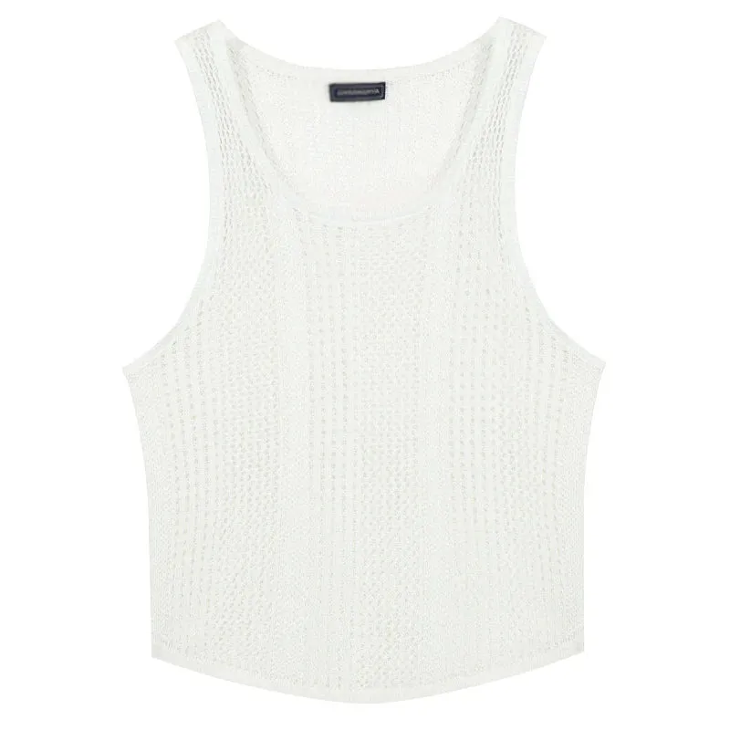 Wiaofellas  -  Fashion Knitted Hollow Out Mesh Tank Tops Mens Summer Casual Breathable Transparent Mesh Camisoles Men Knitwear Summer Clothing