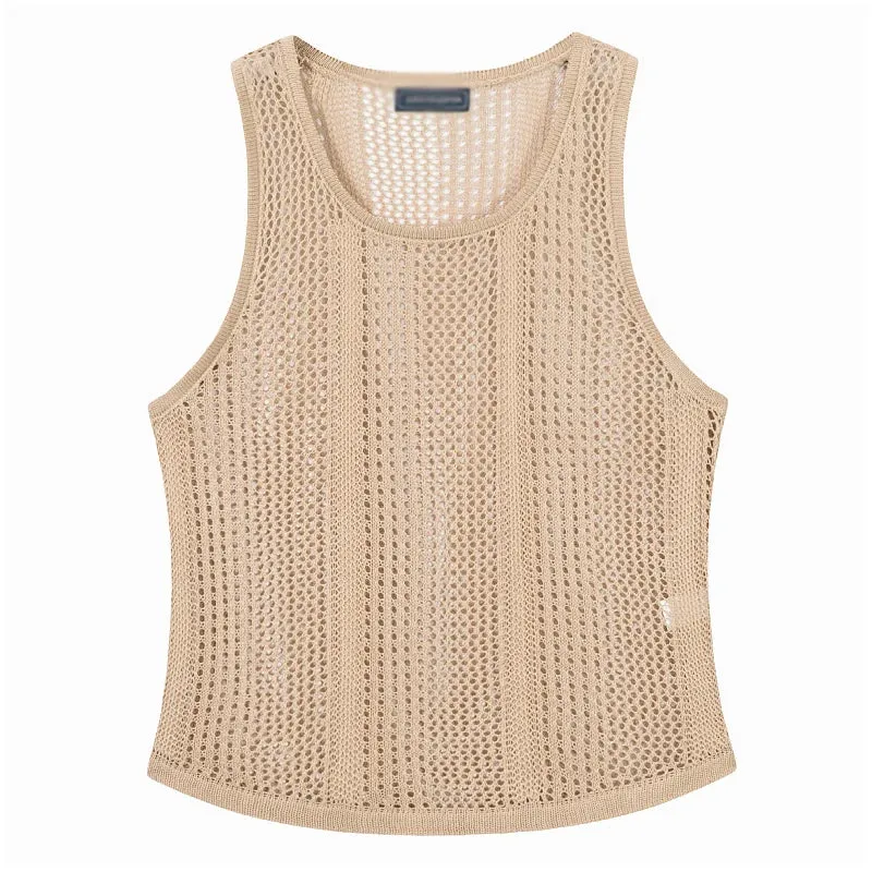 Wiaofellas  -  Fashion Knitted Hollow Out Mesh Tank Tops Mens Summer Casual Breathable Transparent Mesh Camisoles Men Knitwear Summer Clothing