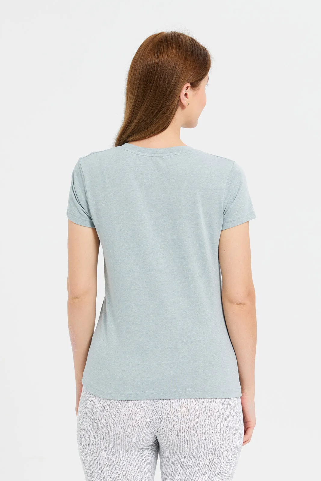 Women Grey Short Sleeve V- Neck T-Shirt