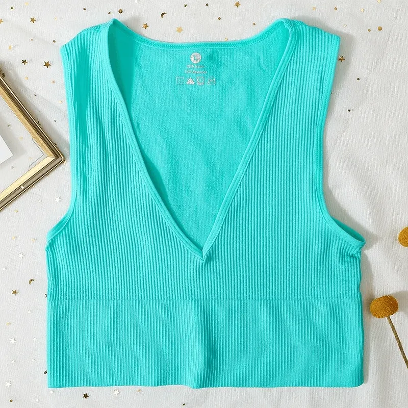 Women's Ribbed Seamless Tank Top / Sexy Female Deep V-neck Top - SF0034